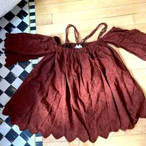 Dark chocolate brown off shoulder tunic